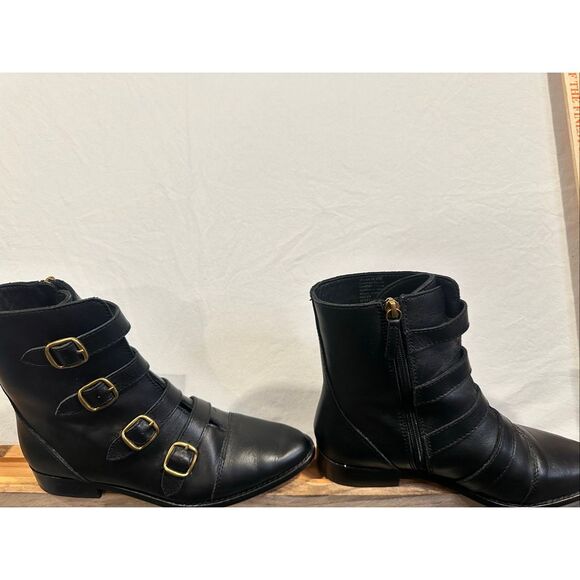 J.Crew Multi Buckle Black Leather Zip Boots/Booties, Size 7.5 - Picture 2 of 12
